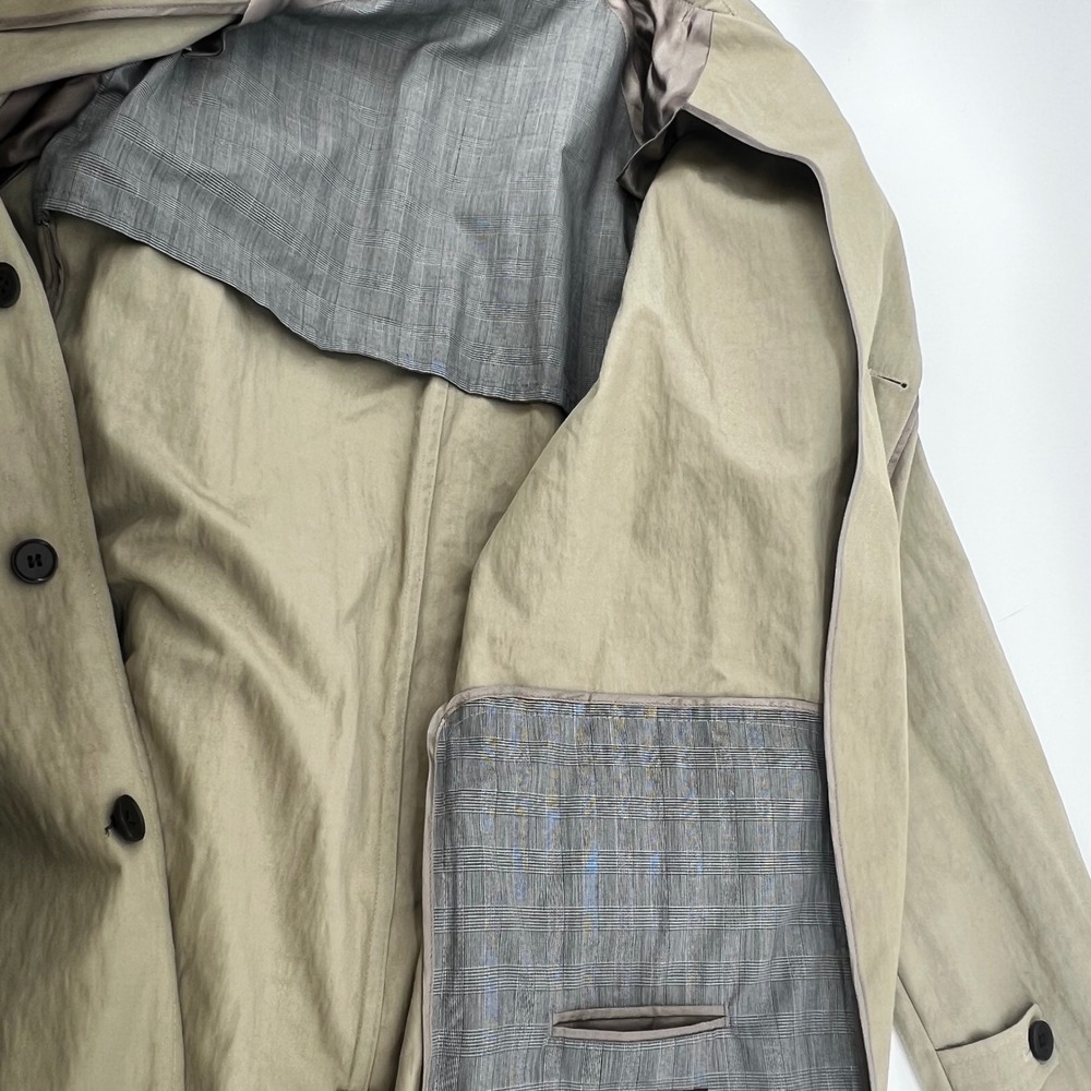 Charles‎ Tyrwhitt Mens 46R Tan Khaki Car Coat Italian Fabric Hidden Button Plaid - Picture 11 of 11